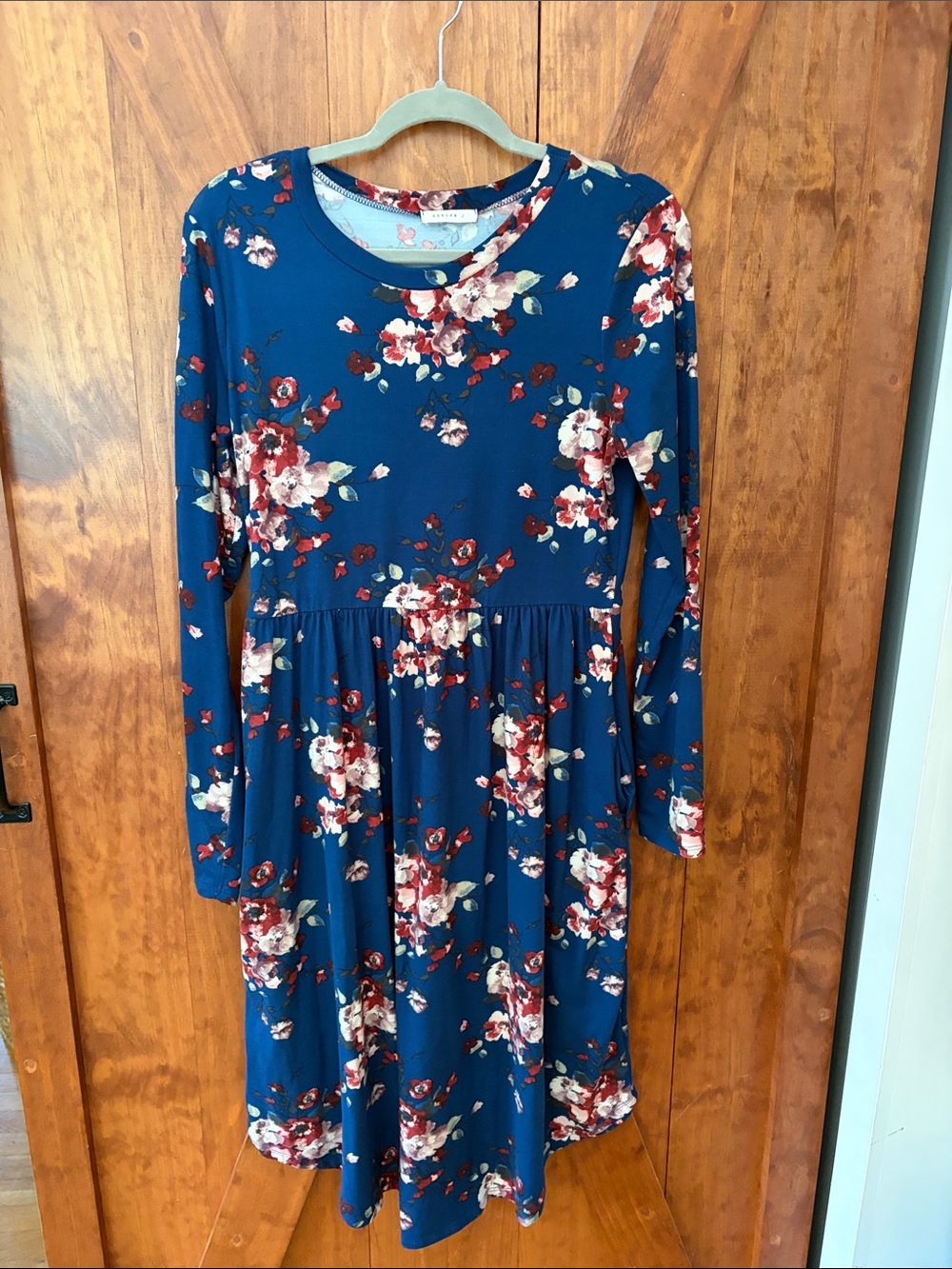 Reborn Navy Blue Floral Long Sleeve Women’s Bump Friendly Dress